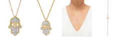 Macy's Diamond Hamsa Pendant Necklace (1/10 ct. t.w.) in 10k Gold